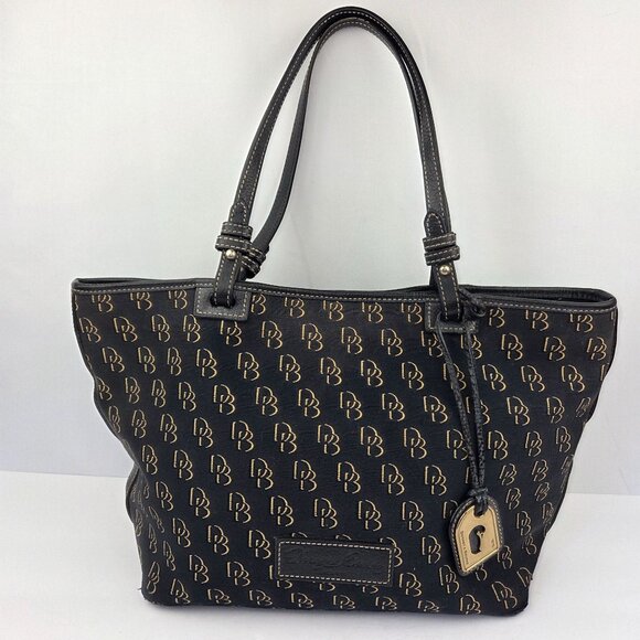 Dooney & Bourke Monogram Canvas Black & Gold Logo Tote Bag - Picture 1 of 16